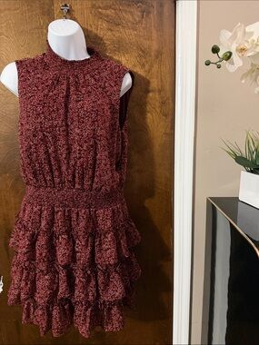 1. State Sleeveless Burgundy Textured Ruffle Mini Dress